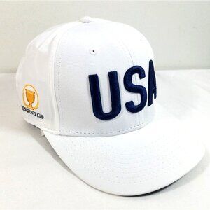 USA Presidents Cup White Hat Adjustable Strapback Golf Baseball Cap Embroidered